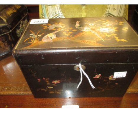 19th Century rectangular lacquered and abalone inlaid two division tea caddy