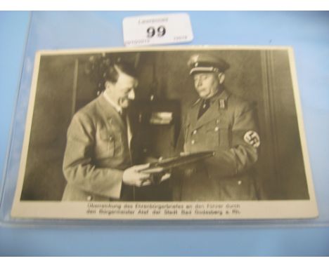 Adolf Hitler postcard, circa 1936, bearing signature, together with various volumes ' Mein Kampf ' published as a magazine