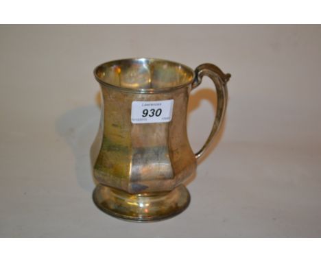 Sheffield silver octagonal baluster form mug with shaped handle