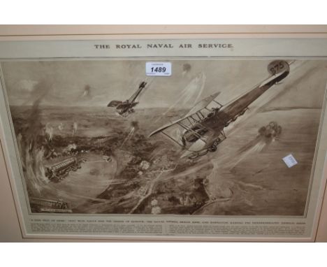 Framed print, titled ' The Royal Naval Air Service ', 20ins x 23ins