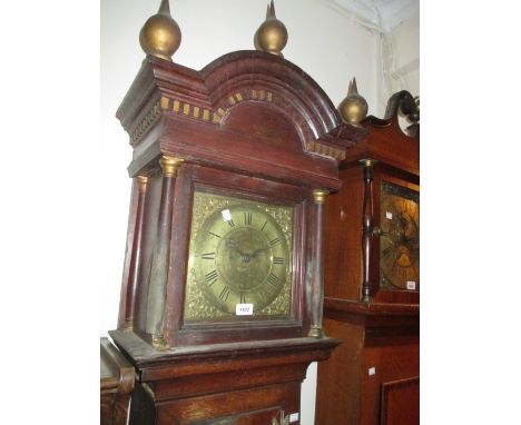 George III longcase clock the square hood with broken arch pediment and flanking pilasters above a panel door and conforming 