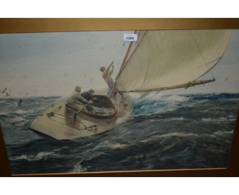 Large gilt framed coloured print of a sailing boat at sea, together with another similar