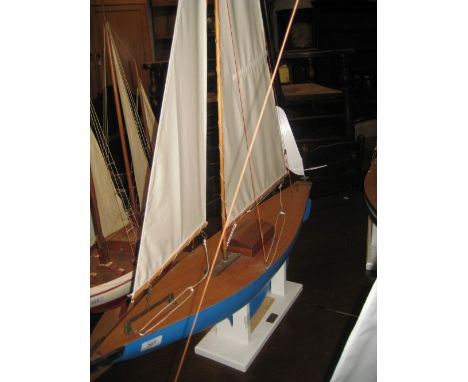 Similar mid 20th Century sloop rigged model pond yacht with wind vane steering and bulb keel