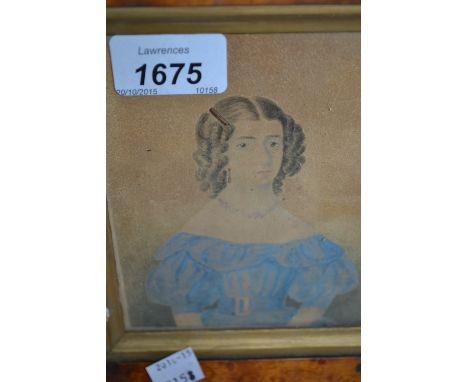 19th Century maple framed watercolour, head and shoulder portrait of a lady