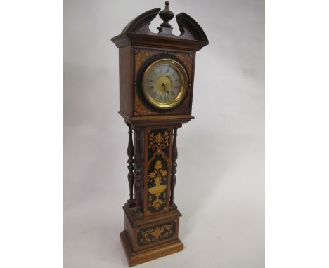 Late 19th or early 20th Century miniature rosewood and marquetry inlaid longcase clock, the silvered dial with Roman numerals