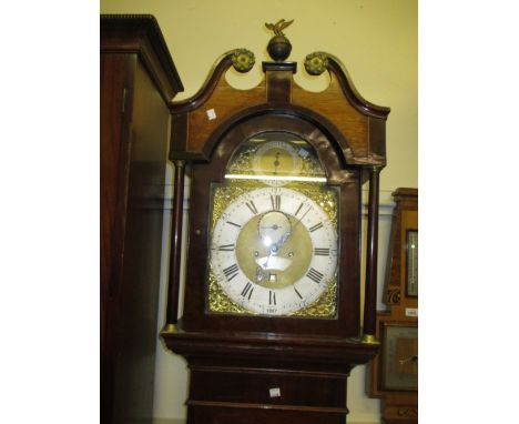 George III oak and mahogany longcase clock, the brass dial with silvered chapter ring, Arabic and Roman numerals, subsidiary 