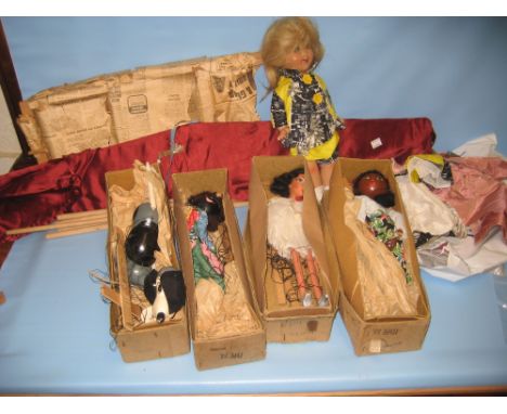 Four early Pelham puppets in original boxes, ' Mexican Girl ', ' Ballet Girl ', ' Caesar the Dog ' and ' Golly ' together wit
