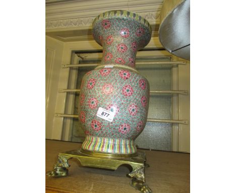 17th / 18th Century Chinese Canton famille rose baluster vase adapted for use as a lamp base decorated with all-over flower h