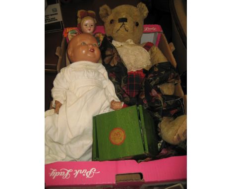 Large Chad Valley vintage teddy bear circa 1920's / '30's together with a quantity of other miscellaneous dolls and toys