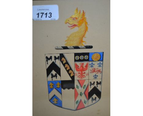 19th Century watercolour, study of a coat of arms, 9ins x 6.5ins, gilt framed