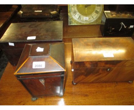 19th Century mahogany single division tea caddy (a/f) and two other two division tea caddies (a/f)