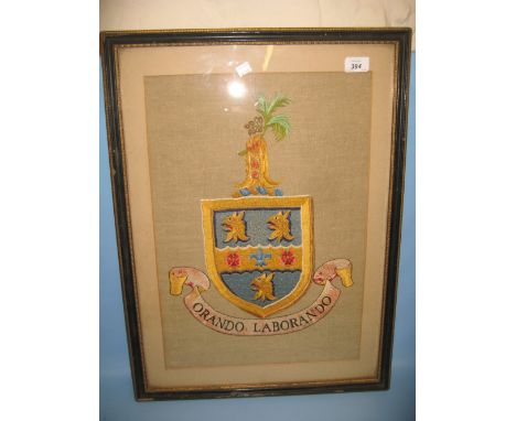 Framed silkwork picture with the coat of arms of Rugby School