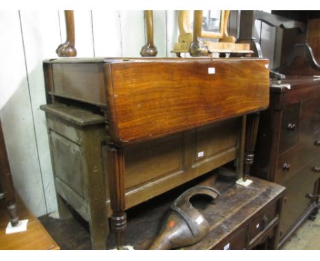 19th Century mahogany rectangular drop-leaf Pembroke table on turned tapering reeded supports with brass and ceramic casters