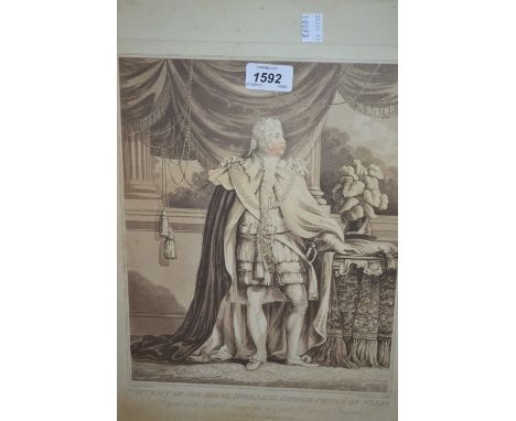 Early 19th Century engraving, portrait of His Royal Highness, George Prince of Wales, by Sadler after Hopkins, together with 