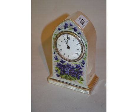 Edwardian silver and enamel decorated arch top mantel clock, Birmingham 1904, 6.5ins high (slight damage to enamel)