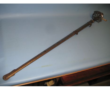 19th Century officer's dress sword with Damascene blade, pierced steel hilt and wire bound fish skin grip in a steel scabbard