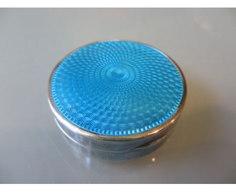 Circular silver and blue enamel patch box