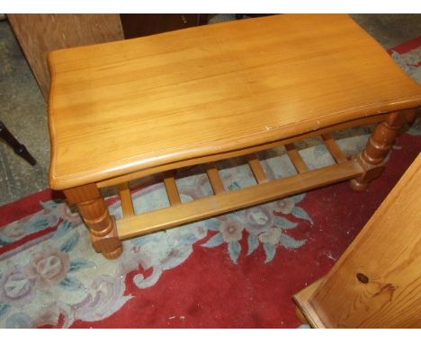 Rectangular Pine Coffee Table with slatted magazine shelf 19 x 37 inches 16 1/2 tall