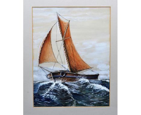 A framed seascape watercolour of a Thames Barge in rough seas glazed in gilt frame 33.5cm x 40cm 
