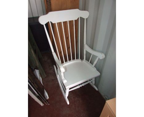 White Painted Stick Back Rocking Chair