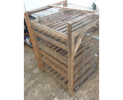 Vintage wire mesh&amp; wood unit with door &amp; pull out slatted trays