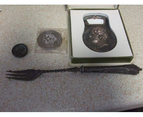Silver Handled Pickle Fork , Bottle Opener , Jubilee Crown &amp; Weight