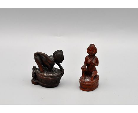 2 JAPANESE CARVED WOODEN NETSUKE WITH EROTIC THEME