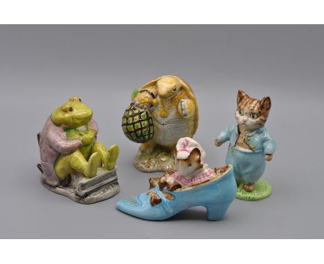 Beswick Beatrix Potter Figurines ' Mr Jackson' (BP3a), 'The Old Woman who lived in a shoe' (BP3b), 'Mr Alderman Ptolemy' (BP3