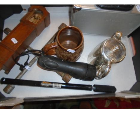 MIXED LOT TO INCLUDE A CERAMIC STEIN, APPRENTICE PIECE GRANDFATHER CLOCK ETC