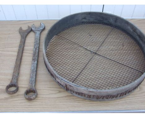 Vintage Sieve , 2 Spanners &amp; Stainless Pot