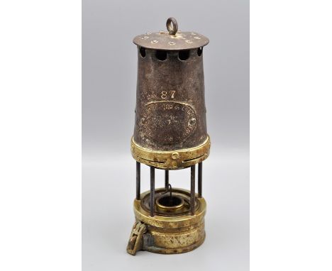 A W E Teale &amp; Co Ltd of Swinton No. 4, copper and brass miners safety lamp, glass is missing 