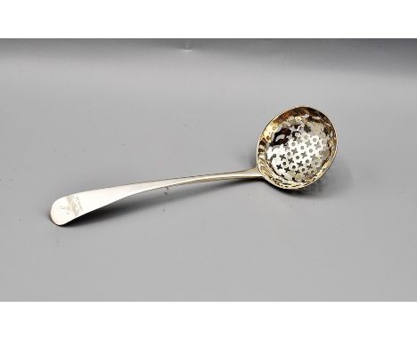 Silver sugar sifting ladle London 1799 makers mark worn with a crest, 29 grams 