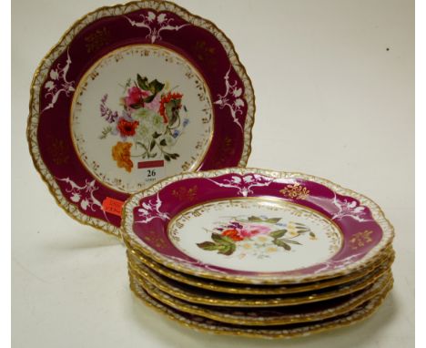 A set of six 19th century Spode Felspar porcelain dessert plates, pattern No. 4004, heightened in gilt