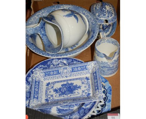 Assorted blue & white printed earthenwares to include Spode
