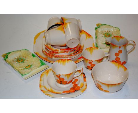 An Ivory of England art deco ceramic part tea set, etc