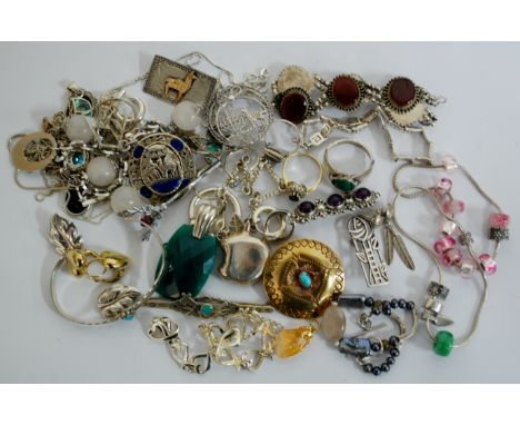 Assorted costume jewellery to include turquoise set child's silver bangle