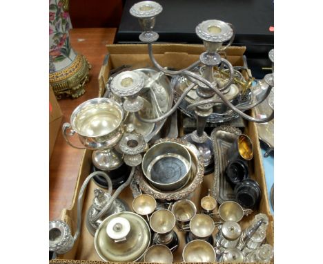 Assorted plated wares to include; five light candelabrum 