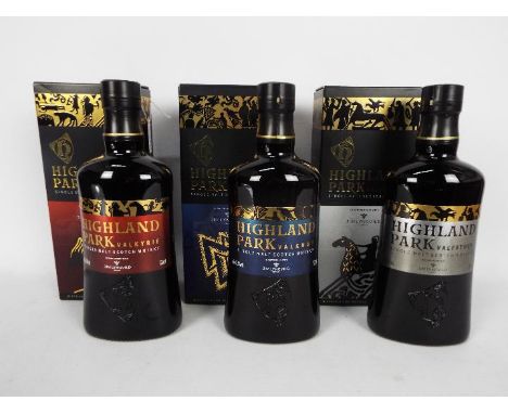 Highland Park - Three special edition single malt Scotch whiskies from the Viking Legend comprising Valkyrie 700ml, 45.9% ABV