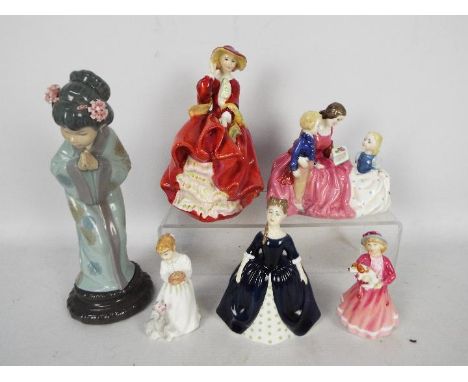 A collection of figurines, predominantly Royal Doulton with one Lladro, to include  The Bedtime Story, My First Figurine, Din