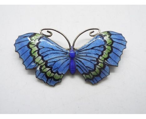 A John Atkins & Sons white metal and enamel brooch in the form of a butterfly, stamped Sterling Silver and numbered 2369 vers