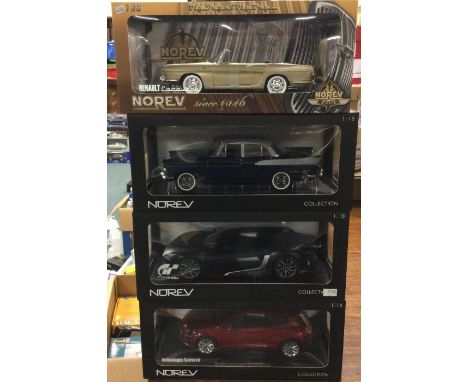 NOREV: Four various 1:18 scale boxed model cars. Est. £20 - £30.