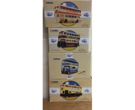 CORGI: Four boxed buses. Est. £20 - £30.