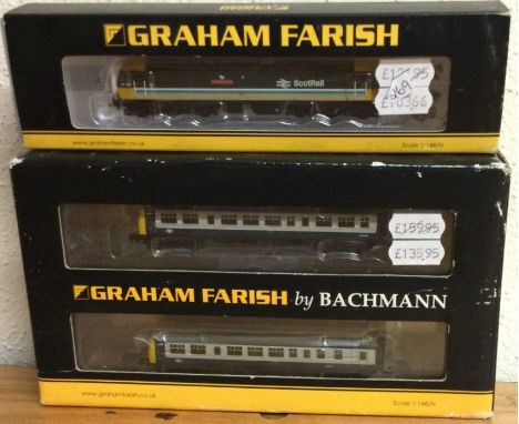 GRAHAM FARISH: A Walter Scott engine together with two carriages. Est. £20 - £30.