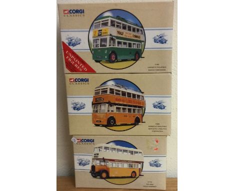 CORGI: Three boxed buses. Est. £20 - £30.