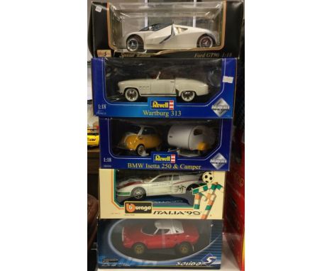 Five various 1:18 scale boxed model cars. Est. £20 - £30.