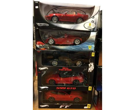 HOT WHEELS: Five various 1:18 scale boxed model cars. Est. £20 - £30.