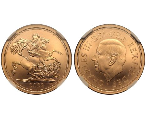 UNITED KINGDOM. Charles III, 2022-. Gold Sovereign, 2023. Royal Mint. BU Matte Struck on the Day. Struck on the 14th November