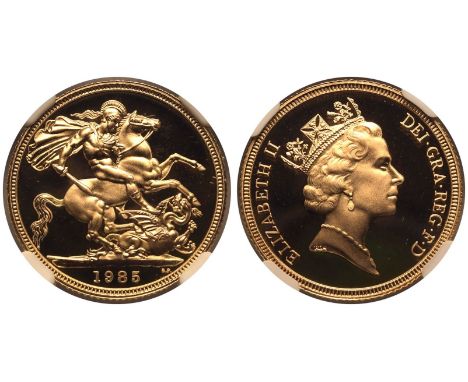 UNITED KINGDOM. Elizabeth II, 1952-2022. Gold Sovereign, 1985. Royal Mint. Proof. Third crowned head of Elizabeth II facing r