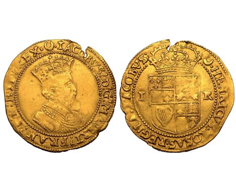 ENGLAND. James I, 1603-25. Gold Double-crown, ND (1617-1618). mm Crescent 72b. Fifth crowned bust right with legend around; "