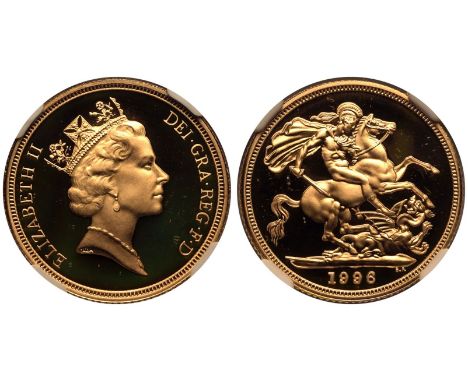 UNITED KINGDOM. Elizabeth II, 1952-2022. Gold Sovereign, 1996. Royal Mint. Proof. Third crowned head of Elizabeth II facing r